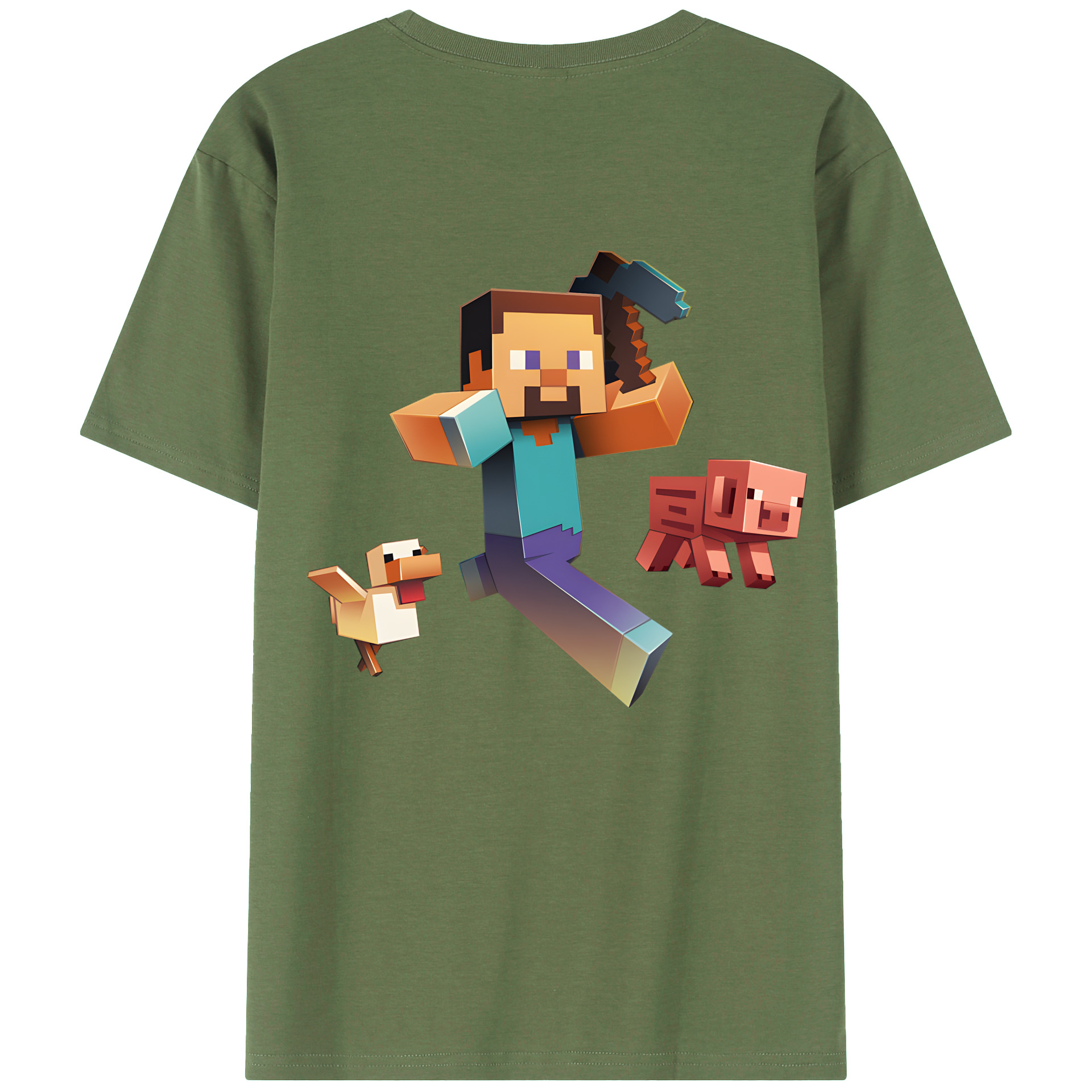 （画像用） マインクラフト ブロックの世界 Minecraft MC Block world 綿100％ メンズ半袖Tシャツ（バックプリント） 通気性